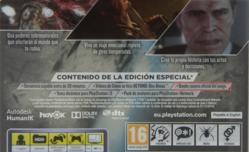 Parte de atrás de la caja de la Edición Especial de Beyond