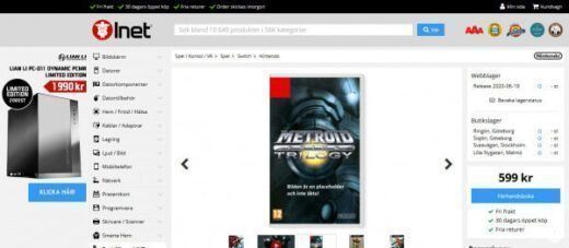 Entrada en Inet para el Metroid Prime Triology de Switch